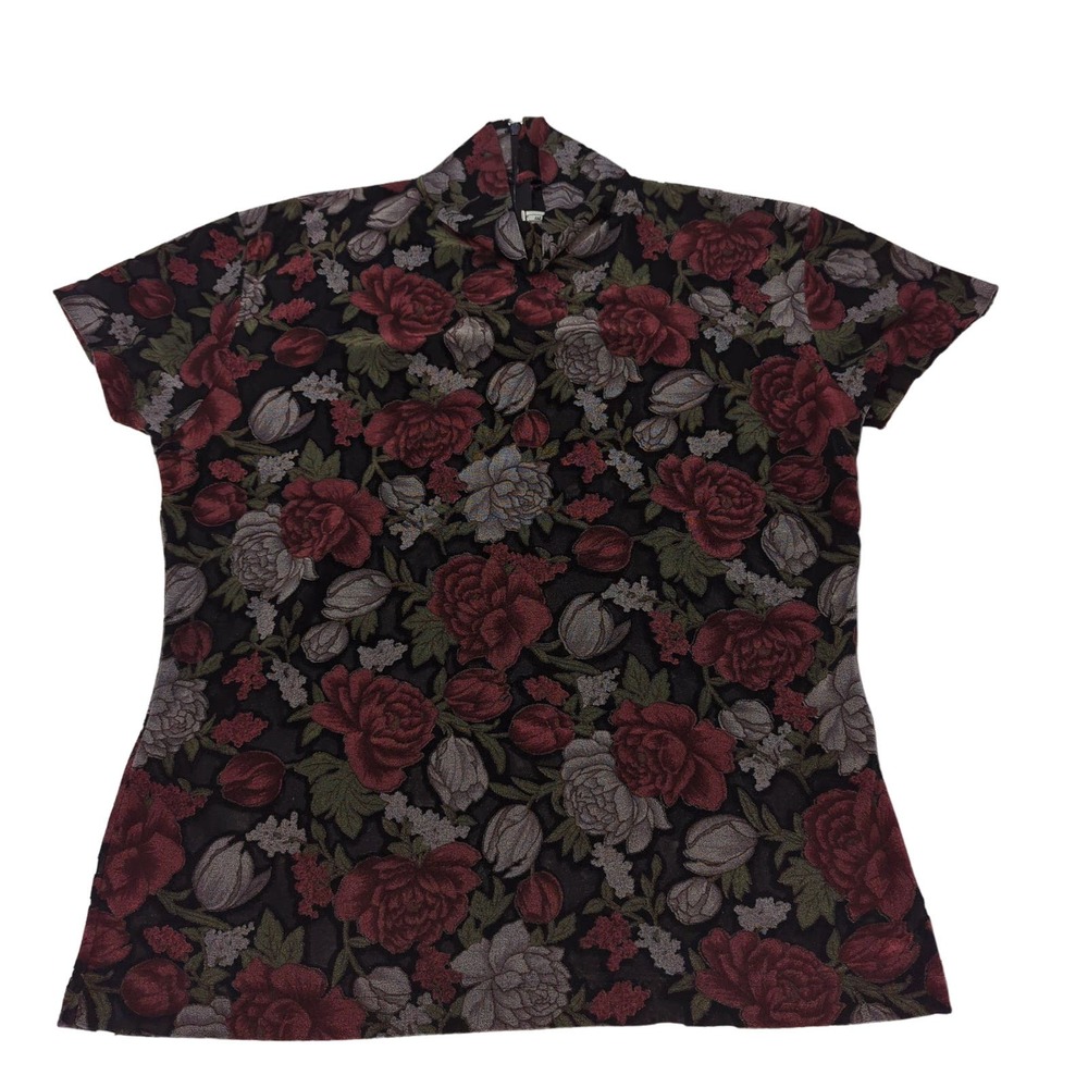UEC Frazier Lawrence Rose Floral Overshirt Rayon Blend Womens L Zipper‎ in Back